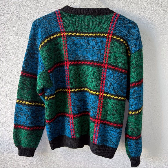Carlisle Sport Wool Vintage Size M Button Cardigan Block Tartan Pattern Colorful - Picture 3 of 7